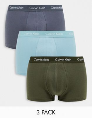 Calvin Klein - Lot de 3 boxers taille basse - Gris, bleu et kaki | ASOS