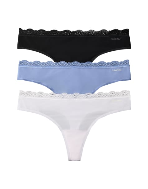 Calvin Klein - Lot de 3 strings en microfibre - Noir/bleu/blanc - view 1