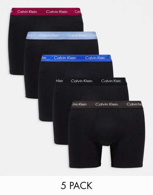 Calvin Klein - Lot de 5 boxers en coton stretch avec ceinture colorée - Noir