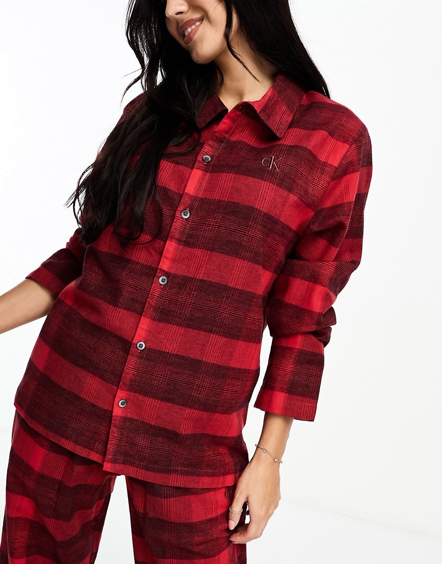 Calvin Klein Lounge Flannel Button Down Shirt In Check Print-multi
