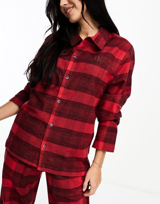 Calvin Klein Check Flannel Pyjama Set in Rouge – Mish