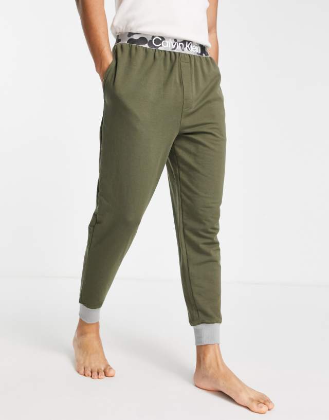 Calvin Klein lounge sweatpants with camo waistband in khaki