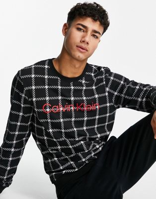 Calvin Klein lounge sweatshirt in black grid check