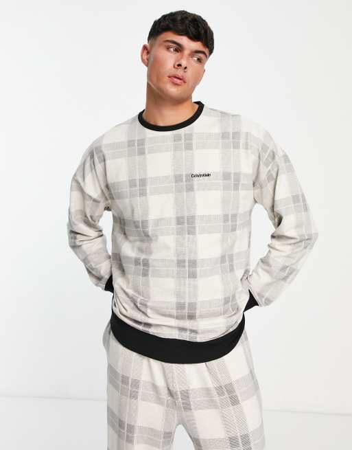 Calvin Klein lounge sweatshirt in grey/cream check (part of a set)