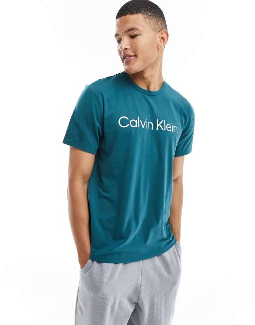 Calvin Klein Lounge T Shirt In Blaugrün Mit Logo Auf Der Brust Asos