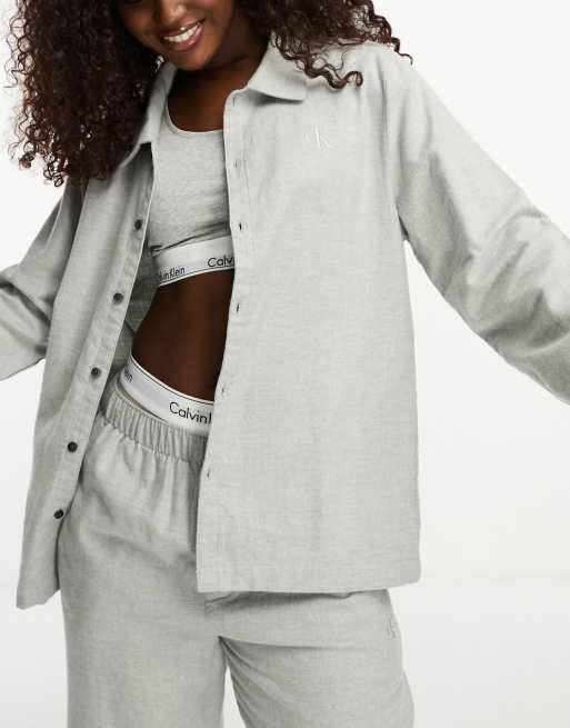 Calvin Klein - Loungehemd van flanel met knoopsluiting in grijs