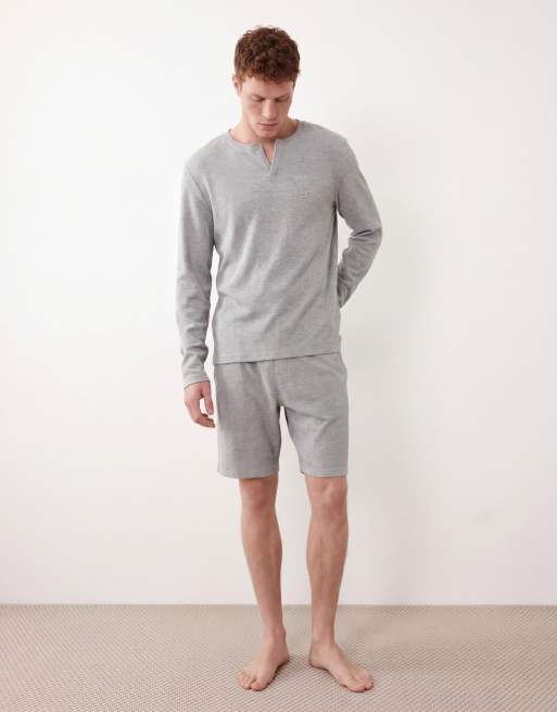 Calvin Klein – Loungewear – Henley-Oberteil in Grau mit Waffelstruktur, Kombiteil, 3 von 5