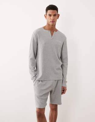 Loungewear-Shorts in Grau mit Waffelstruktur, Kombiteil Grau 48