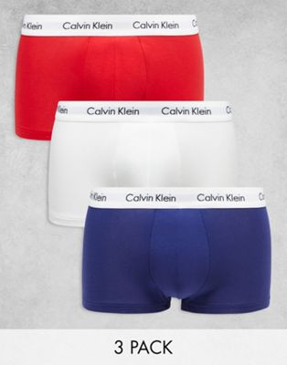 Calvin Klein low rise trunks 3 pack in cotton stretch in multi