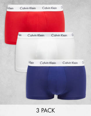 Calvin Klein low rise trunks 3 pack in cotton stretch in multi