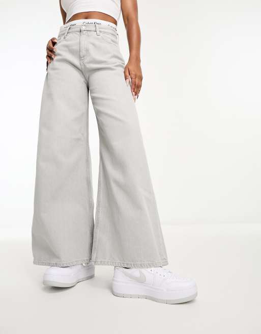 Calvin Klein low rise wide leg jean in light wash denim