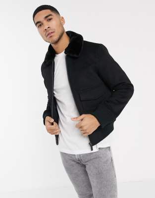 Calvin Klein lumberjack wool bomber jacket-Black