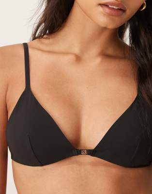 Calvin Klein Luxe Hardware Triangle Bikini Top In Black