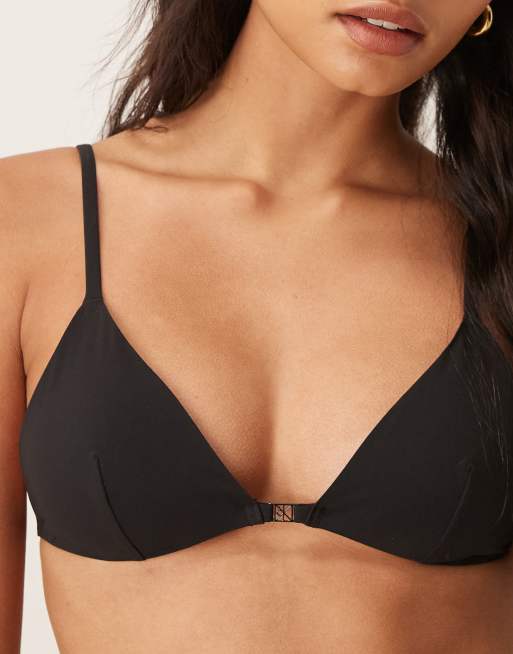Calvin Klein luxe hardware triangle bikini top in black, 5 of 6