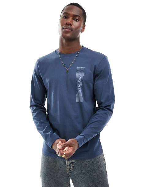 Calvin Klein - Maglietta a maniche lunghe blu navy con logo orizzontale - view 1