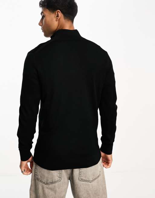 Calvin Klein - Maglione nero in lana merino con zip corta, 4 di 4