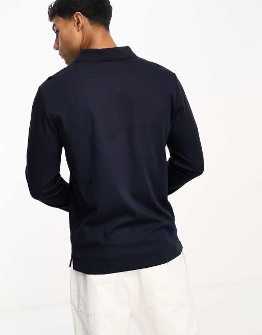 Calvin Klein - Marineblå, slim og langærmet poloskjorte i glat bomuld, 4 af 4