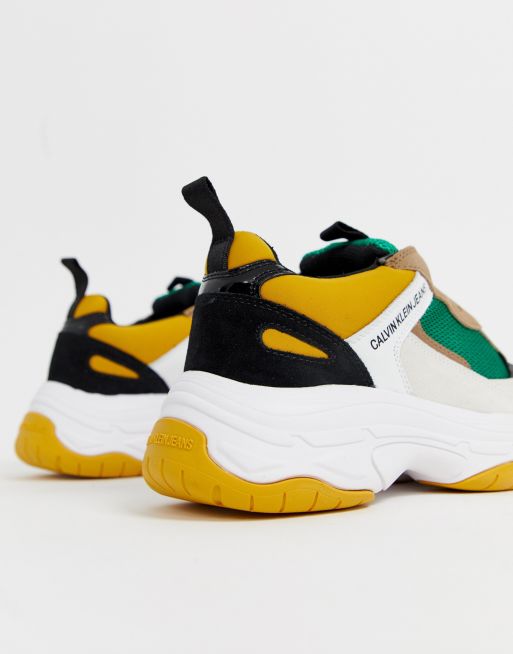 Calvin klein maya trainers green yellow clearance white