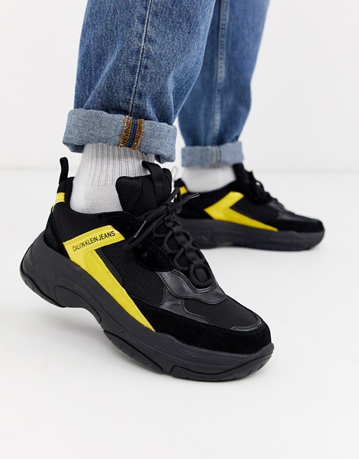Calvin Klein Marvin chunky trainers in black and yellow