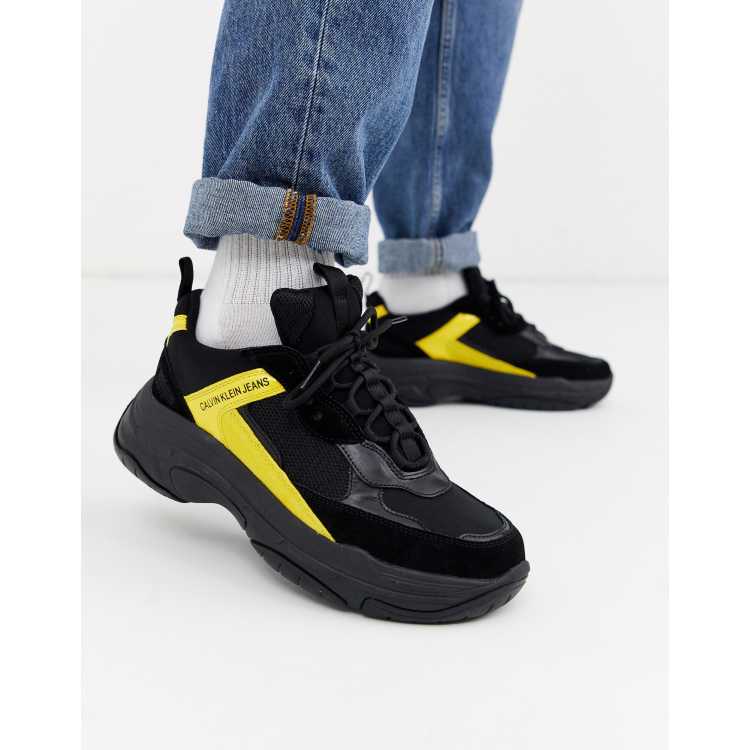 Calvin Klein Marvin chunky trainers in black and yellow ASOS