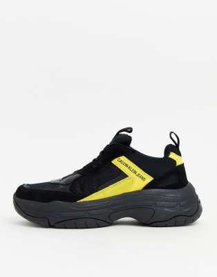 calvin klein marvin logo green and yellow trainers