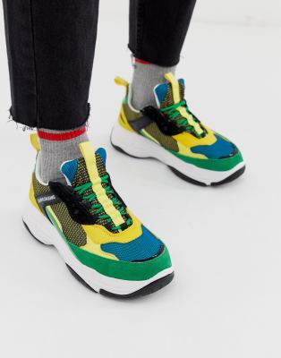 calvin klein marvin logo green and yellow trainers