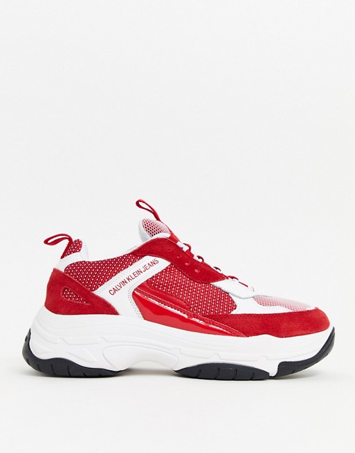 Calvin Klein Marvin chunky trainers in red and white