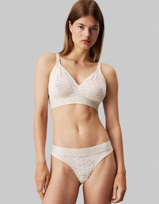 Calvin Klein Maternity Intrinsic CK logo unlined triangle plunge patterned bralette in white φωτογραφία