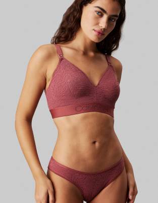 Calvin Klein Calvin Klein Maternity Intrinsic nursing unlined plunge triangle patterned bralette in brown