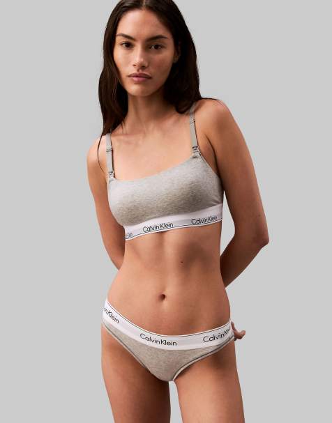 Calvin Klein Maternity – Modern Cotton – Grå bralette med amningsfunktion, djup ringning och banddetaljer med logga - view 1