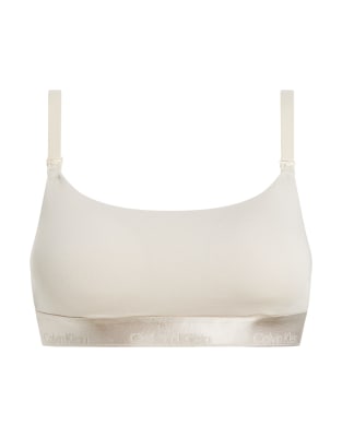 Calvin Klein Maternity Modern Cotton Lightly Lined Scoop Bralet With Metallic Logo Taping In White