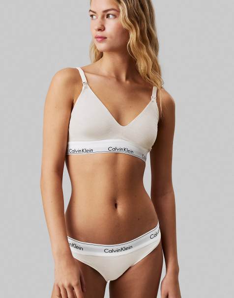 Calvin Klein Maternity Modern Cotton lightly lined triangle bralette with logo taping in oatmeal - view 1