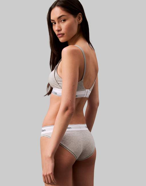 Calvin Klein Maternity Modern Cotton nursing scoop logo tape bralet in grey, 4 of 4