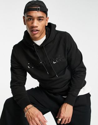 Calvin Klein matt shine split logo hoodie in black