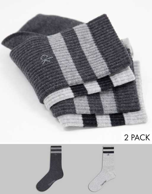 Calvin Klein – Maurice – Gerippte Socken in Grau-Bunt im 2er-Pack