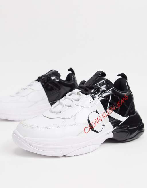 Calvin klein black outlet and white trainers