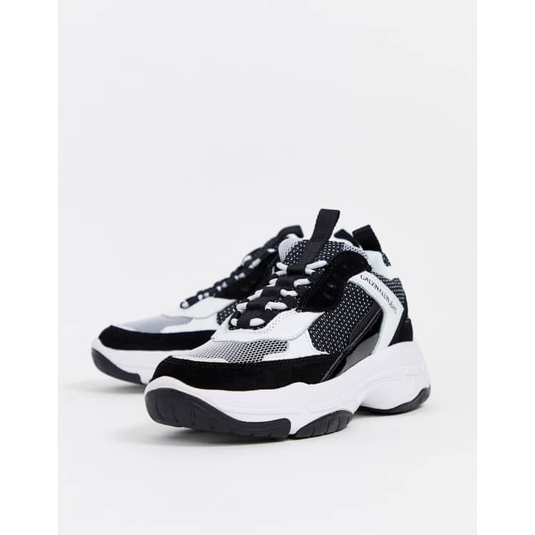 flise tage ned Boost Calvin Klein Maya chunky sneakers in black and white | ASOS