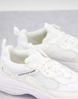 Calvin klein white maya mesh clearance and suede fashion chunky trainers