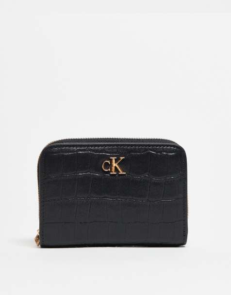 Calvin Klein medium croc zip purse in black - view 1