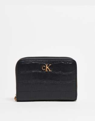 Calvin Klein Medium Croc Zip Wallet In Black
