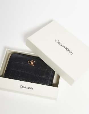 Calvin Klein Medium Croc Zip Wallet In Black