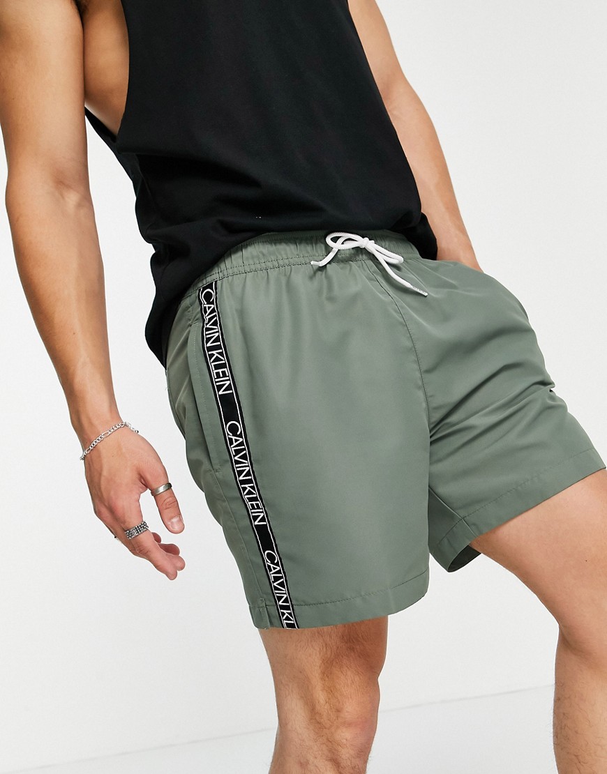Calvin Klein medium drawstring swim shorts in khaki-Green