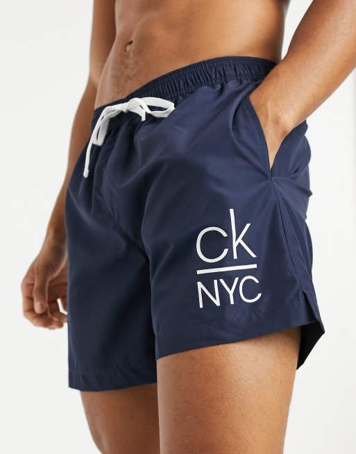 Calvin Klein medium length swim shorts in blue