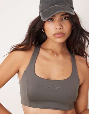 Calvin Klein medium support sports bra in boulevard gray-Grey