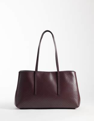 Calvin Klein Medium Tote With Emblem Print In Brown
