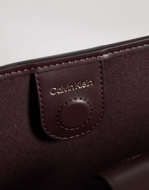 Calvin Klein medium tote with emblem print in fudge brown, 3 of 4