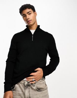 Calvin Klein merino 1/4 zip jumper in black