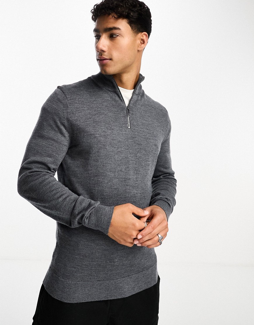 Calvin Klein merino 1/4 zip jumper in grey
