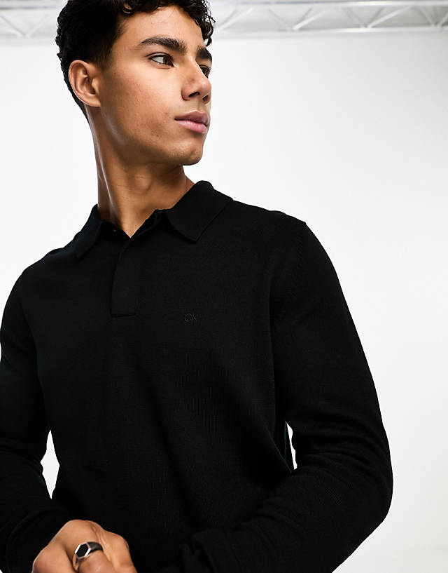 Calvin Klein - merino polo jumper in black