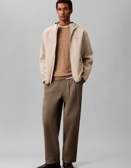 Calvin Klein Merino wool grid jumper in tigers eye htr, 2 of 6